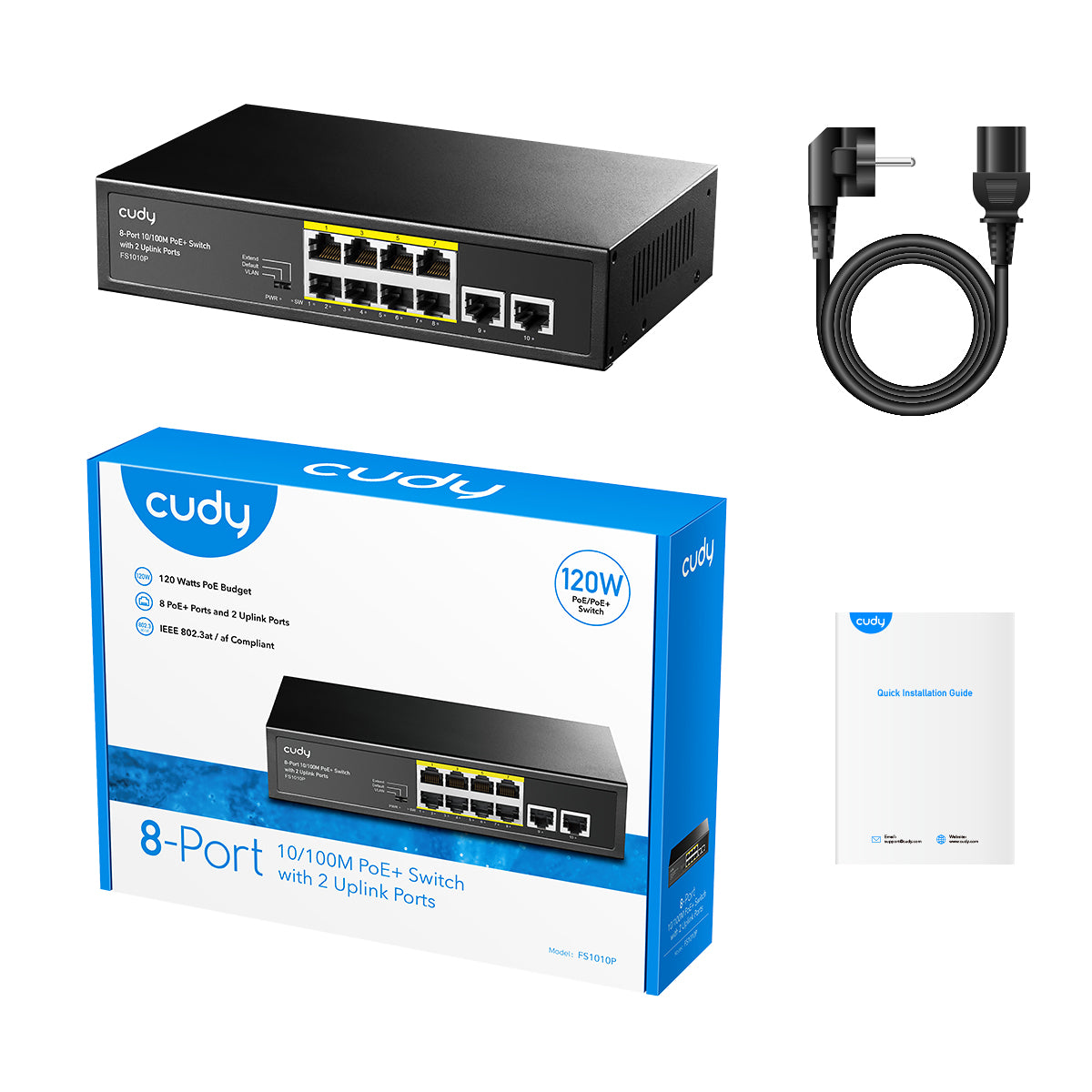 8-Port 10/100M PoE+ Switch with 2 Uplink Ports, Model: FS1010P - FS1006PL