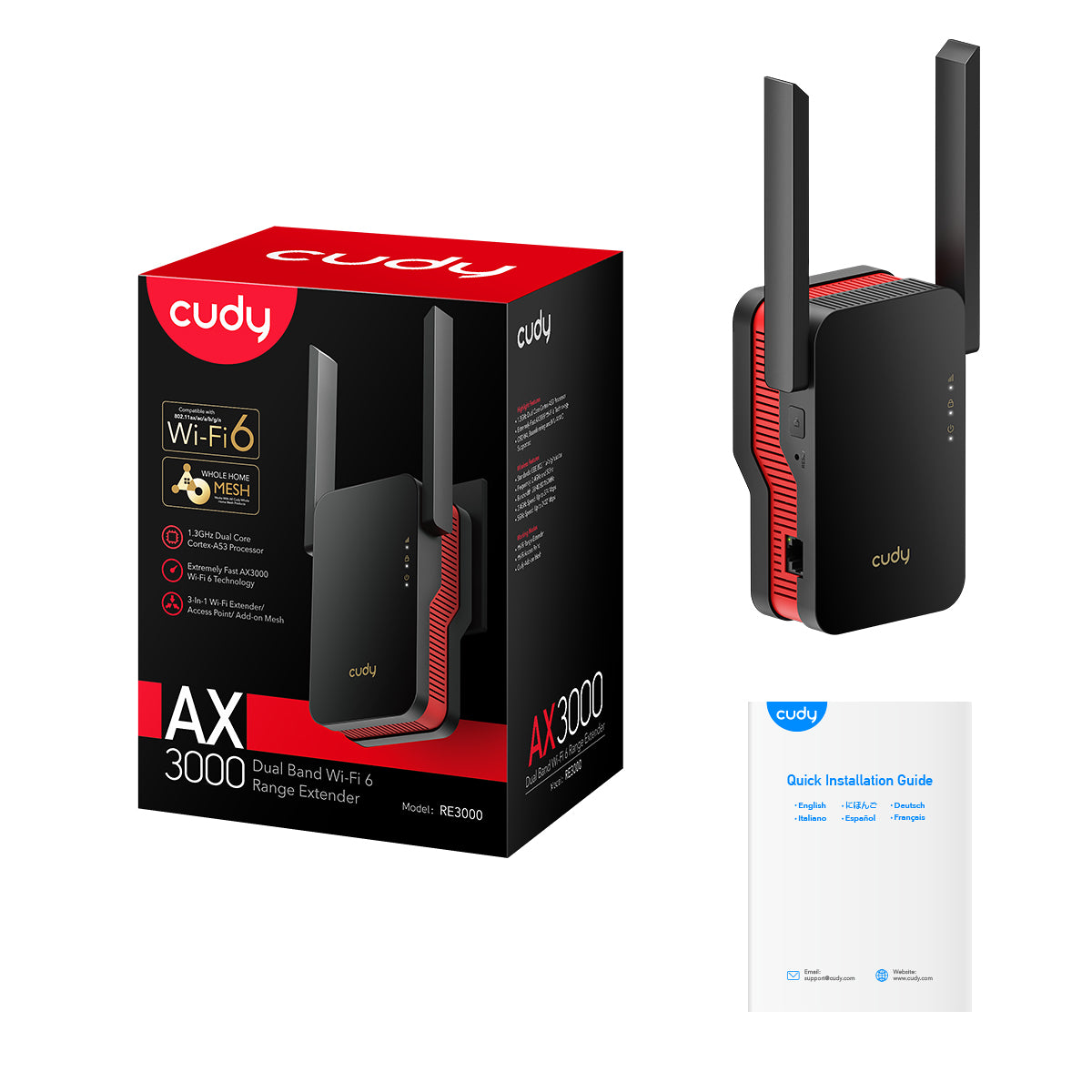 AX3000 Dual Band Wi-Fi 6 Range Extender, Model: RE3000