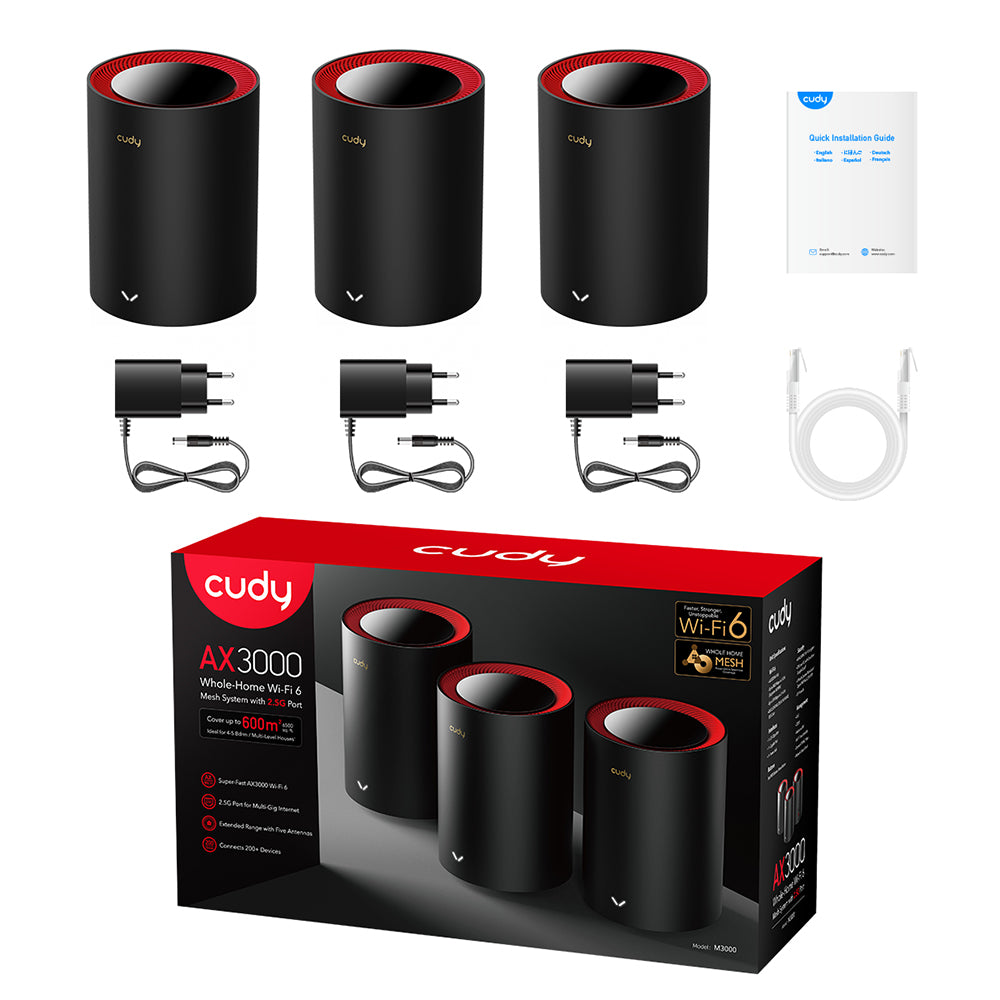 AX3000 2.5G Dual Band Wi-Fi 6 Mesh System, Model: M3000 3-Pack