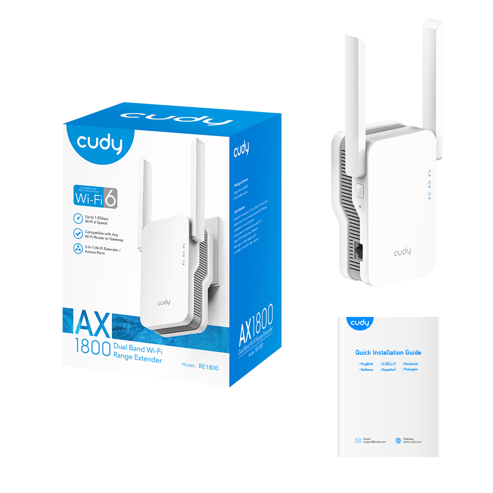 AX1800 Dual Band Wi-Fi 6 Range Extender, Model: RE1800